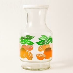 Vintage‎ Citrus Juice Carafe with Lid – Orange & Green Fruit Print – 9” Tall